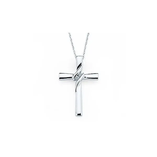 Lady's 14K White Gold Cross Pendant W/2 Diamonds Orin Jewelers Northville, MI