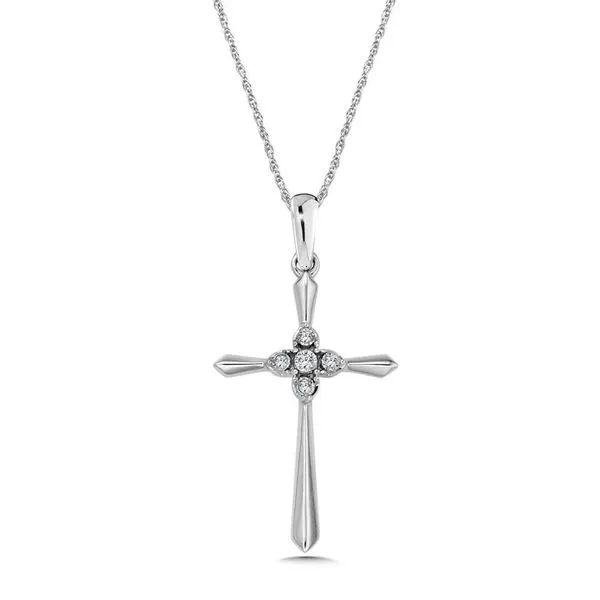 14 Karat White Gold Cross Pendant With 5 Diamonds Orin Jewelers Northville, MI