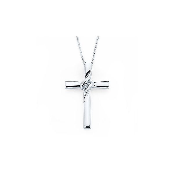 Lady's 14K White Gold Cross Pendant w/2 Diamonds Orin Jewelers Northville, MI