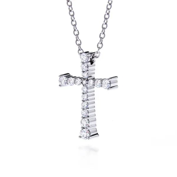 18K White Gold  Cross Pendant With16 Diamonds Image 2 Orin Jewelers Northville, MI