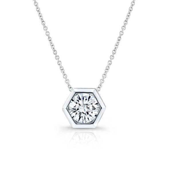 Lady's 18K White Gold Hexa-Bezel Necklace W/1 Diamond Orin Jewelers Northville, MI
