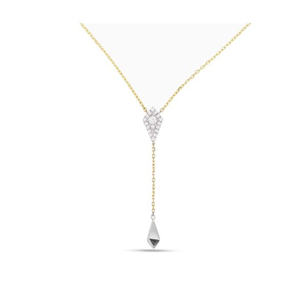 14 Karat Two Tone Yellow & White Gold Lariat Necklace With 18 Diamonds Orin Jewelers Northville, MI