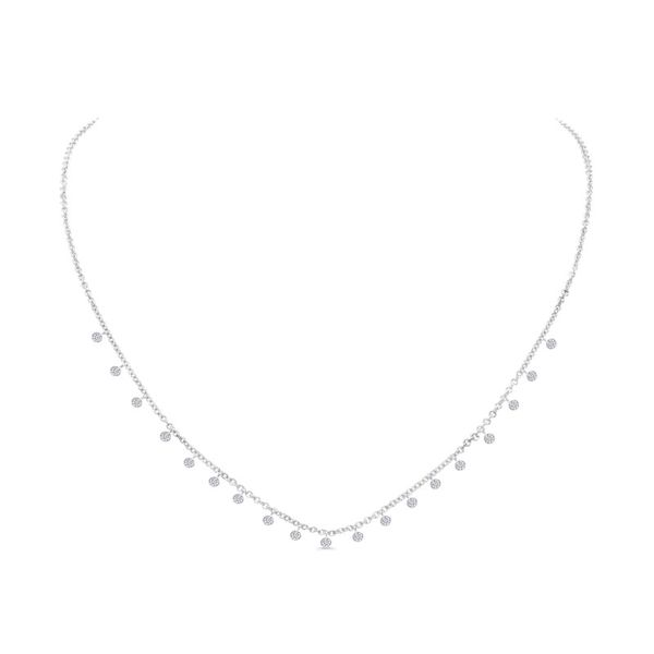 Lady's 18k White Gold Diamond Dangle Necklace W/19 Diamonds Orin Jewelers Northville, MI