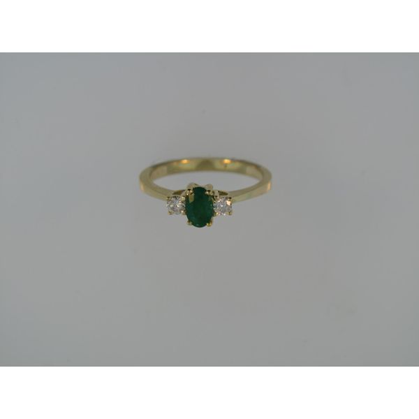 Lady's 18K Yellow Gold Fashion Ring w/2 Diamonds & 1 Emerald Orin Jewelers Northville, MI