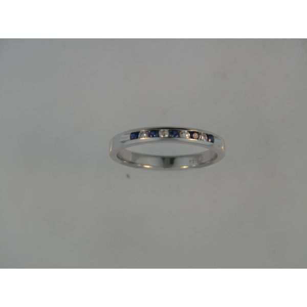 Lady's 14K White Gold Fashion Ring w/4 Diamonds & 5 Sapphires Orin Jewelers Northville, MI