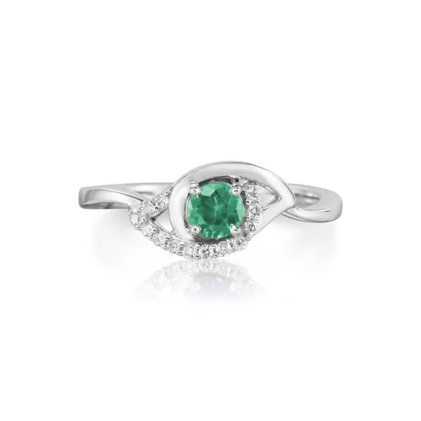 Lady's 14K White Gold Ring W/1 Emerald & 13 Diamonds Orin Jewelers Northville, MI