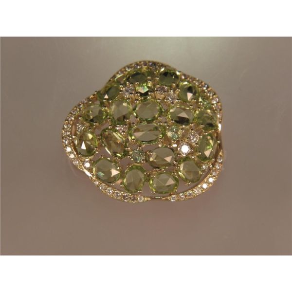 Lady's 14K Yellow Gold Ring w/22 Peridots & 52 Diamonds Orin Jewelers Northville, MI