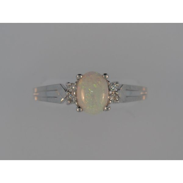 Lady's 14K White Gold Ring W/1 Opal & 4 Diamonds Orin Jewelers Northville, MI