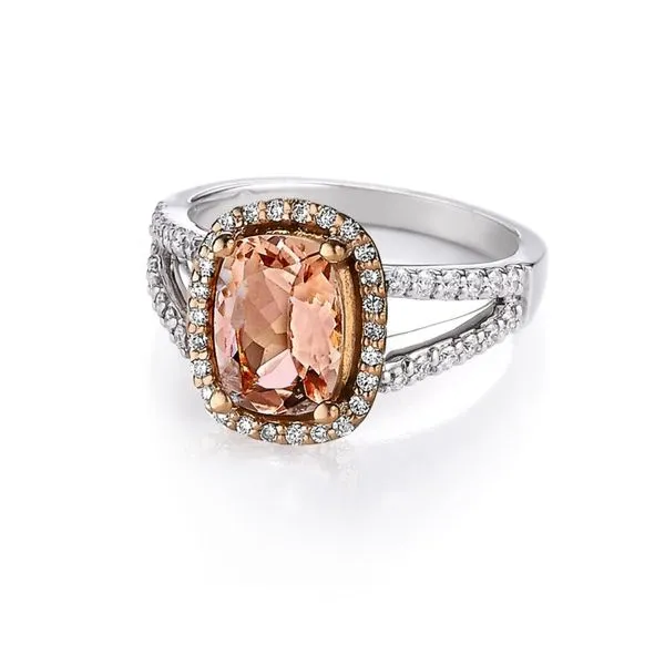 Lady's 14K Two Tone Gold Fashion Ring W/1 Morganite & 66 Diamonds Orin Jewelers Northville, MI