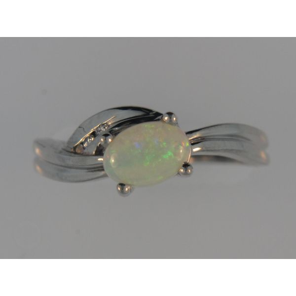 Lady's 14K White Gold Fashion Ring W/1 Opal & 2 Diamonds Orin Jewelers Northville, MI