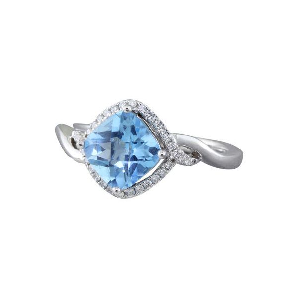 Lady's 14K White Gold Fashion Ring W/1 Blue Topaz & 32 Diamonds Orin Jewelers Northville, MI