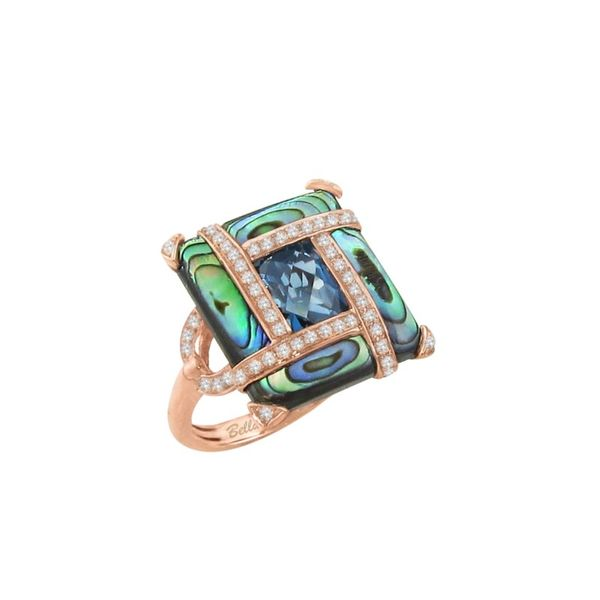 Lady's 14K Rosé Gold Fashion Ring W/42 Diamonds, 1 London Blue Topaz & 4 Colored Stones Orin Jewelers Northville, MI