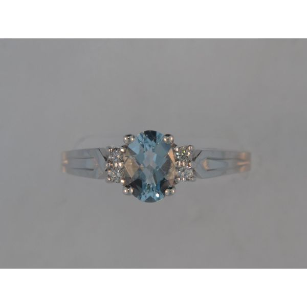 Lady's 14K White Gold Fashion Ring W/4 Diamonds & 1 Aquamarine Orin Jewelers Northville, MI
