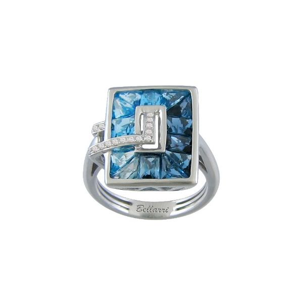 Lady's 14K White Gold Fashion Ring w/15 Diamonds & 13 Blue Topazs Orin Jewelers Northville, MI