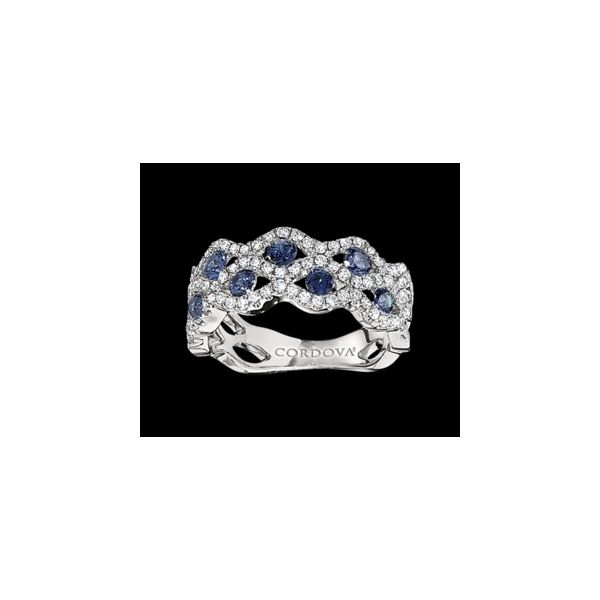Lady's 18K White Gold Wedding Band w/9 Sapphires & 81 Diamonds Orin Jewelers Northville, MI