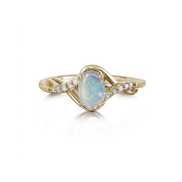 Lady's 14K Yellow Gold Fashion Ring w/1 Opal & 10 Diamonds Orin Jewelers Northville, MI