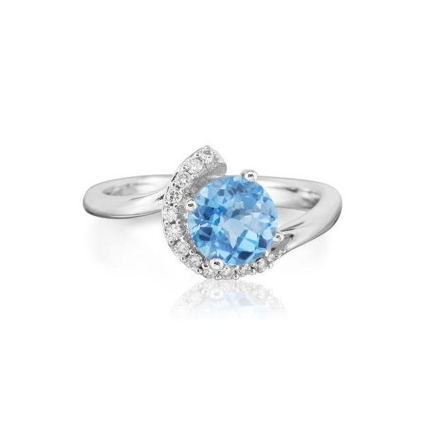 Lady's 14K White Gold Fashion Ring w/1 Blue Topaz & 12 Diamonds Orin Jewelers Northville, MI