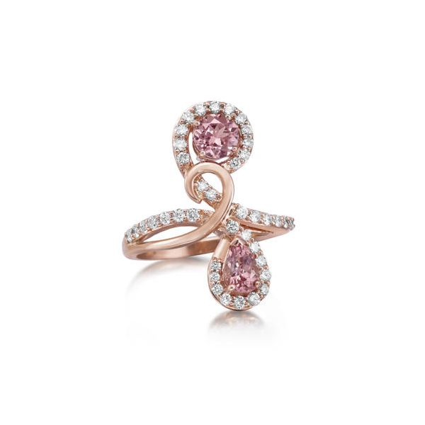 Lady's 14K Rosé Gold Fashion Ring W/2 Lotus Garnets & 42 Diamonds Orin Jewelers Northville, MI