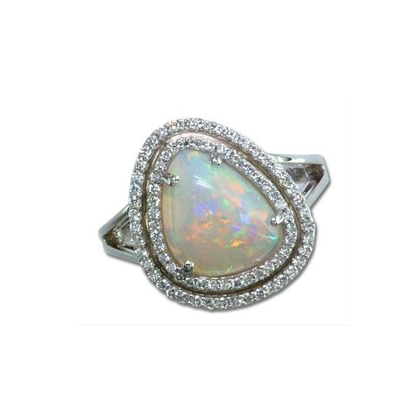 18k White Gold Australian Opal & Diamond Ring Orin Jewelers Northville, MI