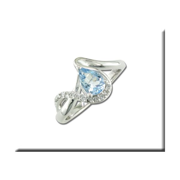 Lady's White 14 Karat Fashion Ring With Aquamarine & Diamonds Orin Jewelers Northville, MI