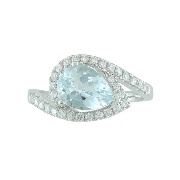 Lady's 14k White Gold Ring With Aquamarine & 32 Diamonds Orin Jewelers Northville, MI