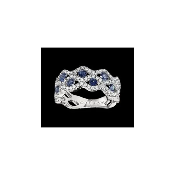 Lady's 18K White Gold Wedding Band w/9 Sapphires & 81 Diamonds Orin Jewelers Northville, MI