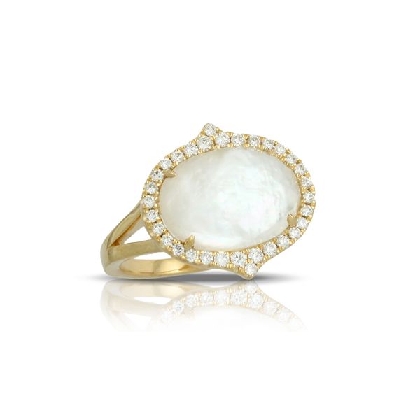 18kyg Ring with Clear Quartz over White Mother-of-Pearl & 32 Diamonds Orin Jewelers Northville, MI
