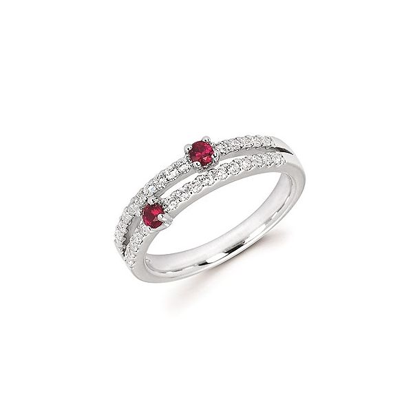 Lady's 14k White Gold Ring With 30 Diamonds & 2 Rubies Orin Jewelers Northville, MI