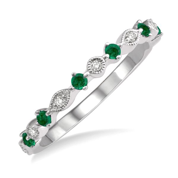 14k White Gold Fashion Ring With 7 Diamonds & 6 Emeralds Orin Jewelers Northville, MI
