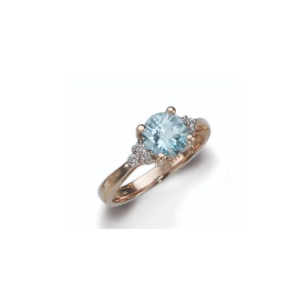 Lady's 14K Yellow Gold Fashion Ring W/6 Diamonds & 1 Aqua Orin Jewelers Northville, MI