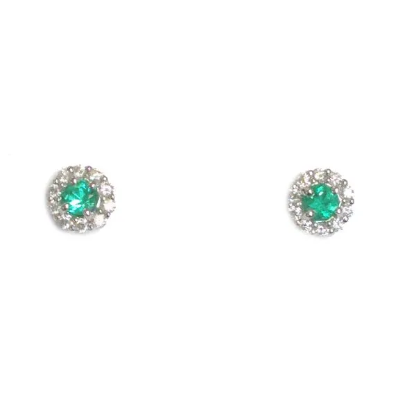 Lady's 14K White Gold Earrings w/2 Emeralds & 20 Diamonds Orin Jewelers Northville, MI