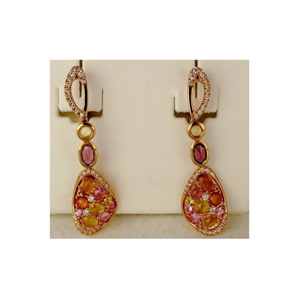 Lady's 14K Rosé Gold Earrings w/22 Colored Stones & 58 Diamonds Orin Jewelers Northville, MI