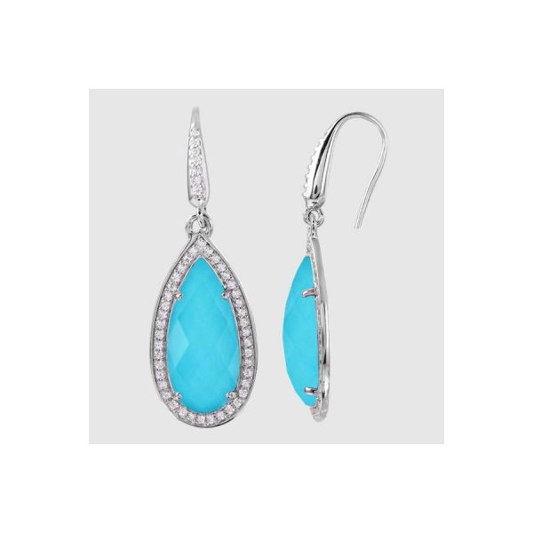 Lady's SS & Rhodium Plated Monaco Turquoise Doublet Gemstone Earrings Orin Jewelers Northville, MI