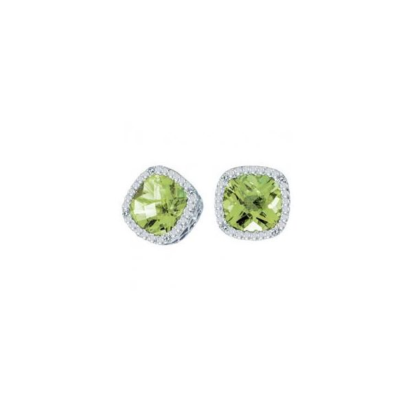 Lady's 14K White Gold Earrings w/8 Diamonds & 2 Peridots Orin Jewelers Northville, MI