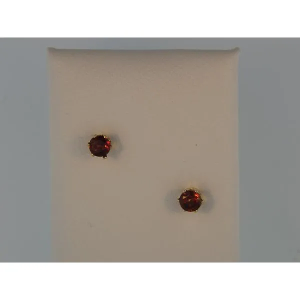 Lady's 14K Yellow Gold Safety Stud Earrings W/2 Garnets Orin Jewelers Northville, MI