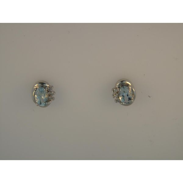 Lady's 14 Karat White Gold Earrings W/2 Aquas & 6 Diamonds Orin Jewelers Northville, MI