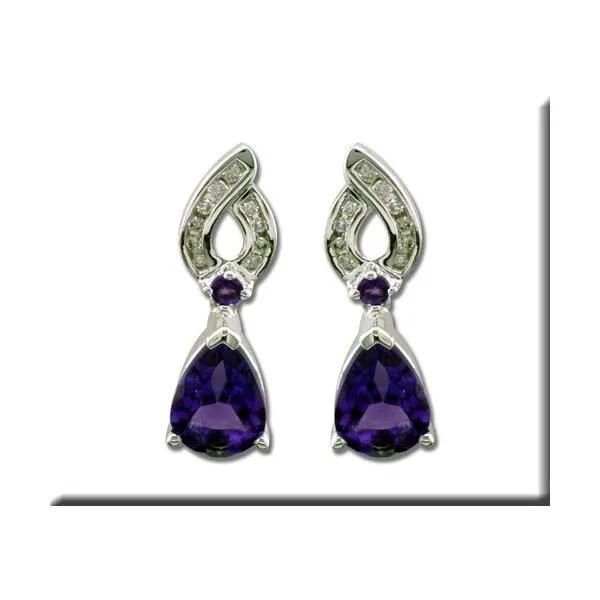 Lady's 14K White Gold Earrings W/2 Amethysts & 20 Diamonds Orin Jewelers Northville, MI