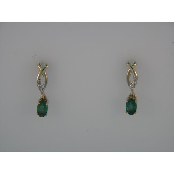Lady's 14K Yellow Gold Dangle Earrings W/2 Emeralds & 6 Diamonds Orin Jewelers Northville, MI