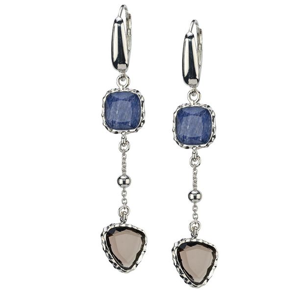 Lady's Sterling Silver Blue Aventurine & Smokey Quartz Drop Earrings Orin Jewelers Northville, MI