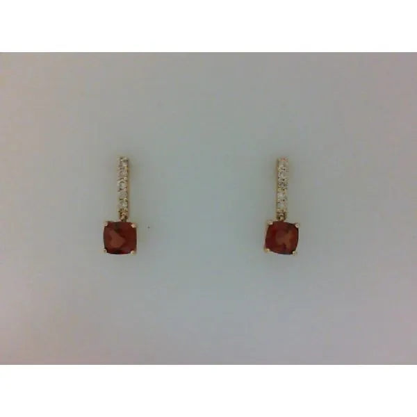 Lady's 14K Yellow Gold Earrings w/10 Diamonds & 2 Garnets Orin Jewelers Northville, MI