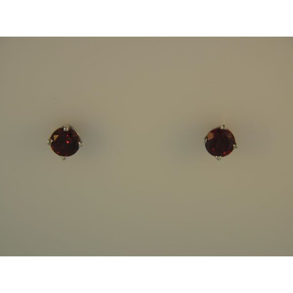 Lady's 14K White Gold Stud Earrings W/2 Garnets Orin Jewelers Northville, MI