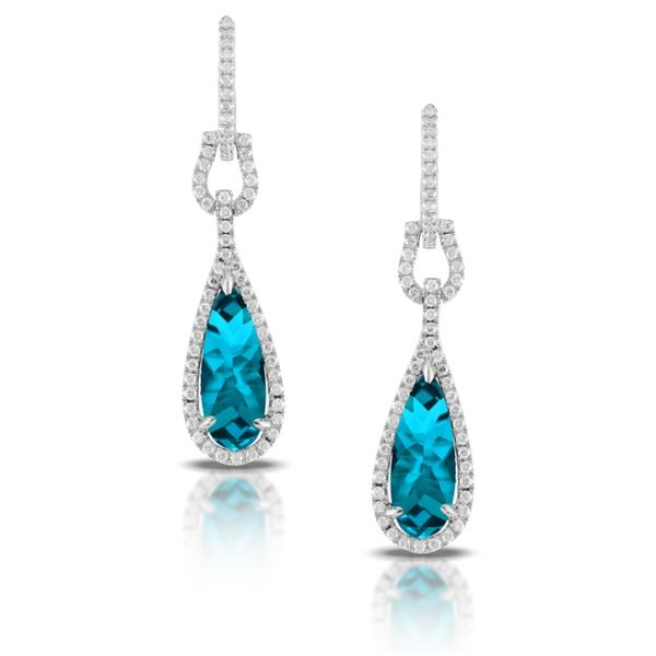 Lady's 18K White Gold Dangle Earrings W/126 Diamonds & 2 London Blue Topazs Orin Jewelers Northville, MI