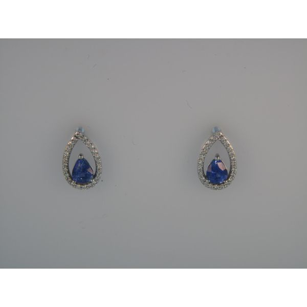 Lady's 14K White Gold Teardrop Earrings W/2 Sapphires & 48 Diamonds Orin Jewelers Northville, MI