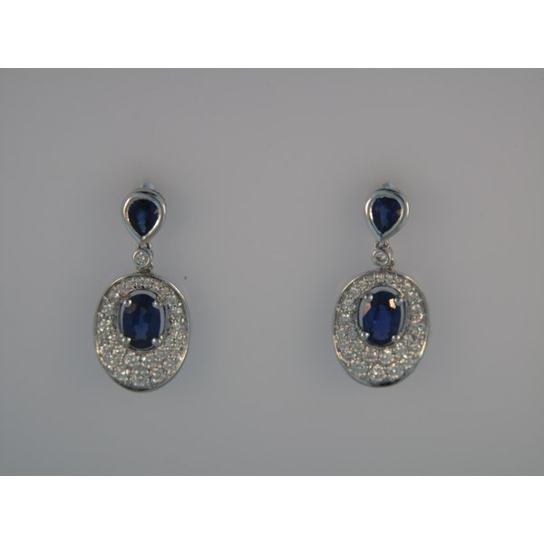Lady's 18K White Gold Dangle Earrings w/4 Sapphires & 56 Diamonds Orin Jewelers Northville, MI