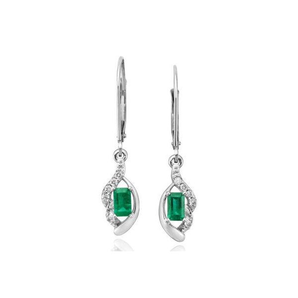 Lady's 14K White Gold Dangle Earrings W/2 Emeralds & 10 Diamonds Orin Jewelers Northville, MI