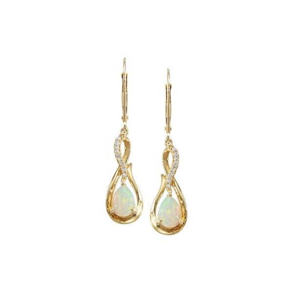 Lady's 14K Yellow Gold Dangle Earrings W/2 Opals & 18 Diamonds Orin Jewelers Northville, MI