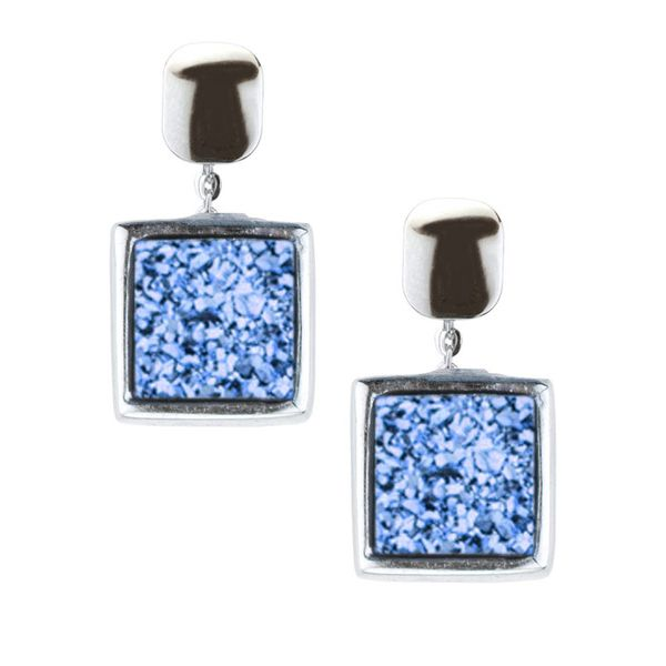 Lady's SS & Blue Drusy 8mm Square Earrings Orin Jewelers Northville, MI