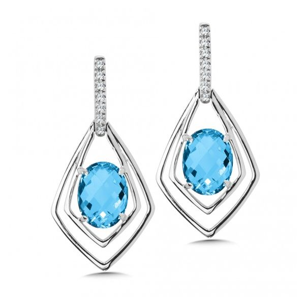 Lady's SS Earrings w/2 Blue Topazs & 14 Diamonds Orin Jewelers Northville, MI