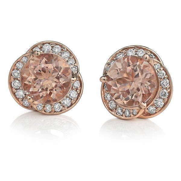 Lady's 14K Rosé Gold Earrings w/2 Morganites & 36 Diamonds Orin Jewelers Northville, MI