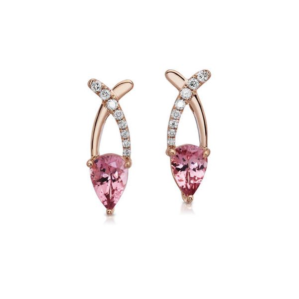 Lady's 14K Rosé Gold Earrings w/2 Lotus Garnets & 16 Diamonds Orin Jewelers Northville, MI